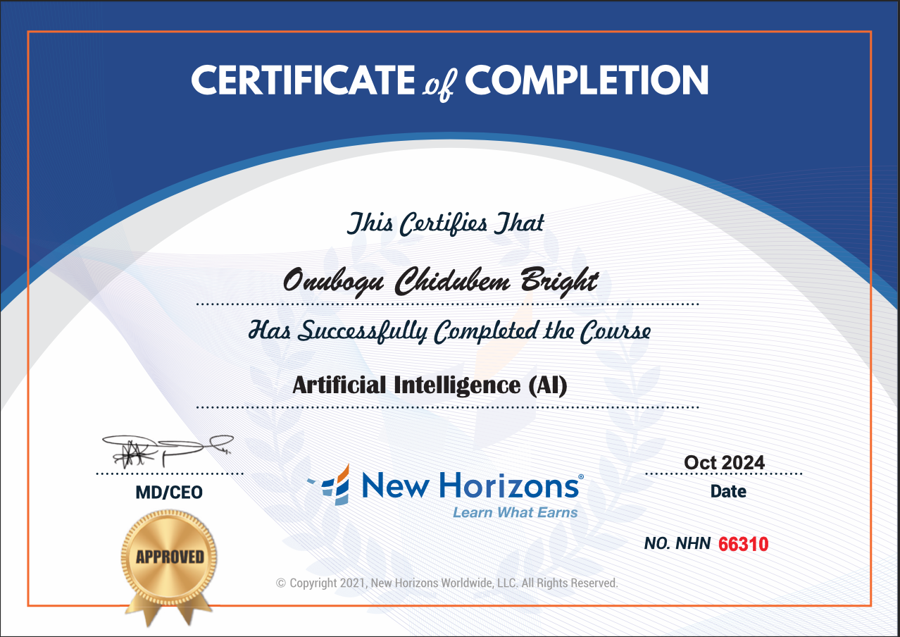 New Horizons Certificate
